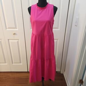 J Crew size 6 Hot Pink Sleeveless Dress Key Hole Button Closure Tiered